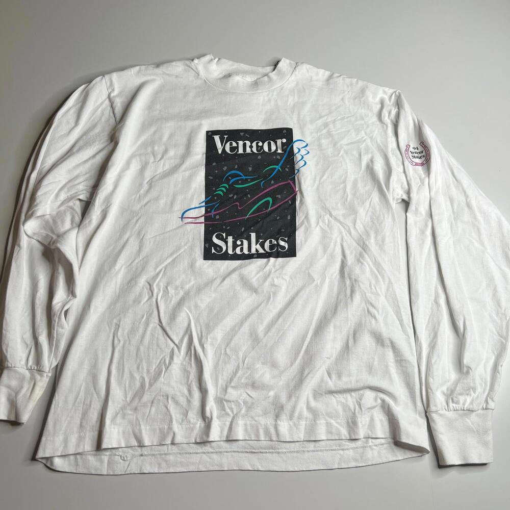 Vintage 1994 Vencor Stakes Long Sleeve T-Shirt XL 50/50 Fruit of the Loom USA 90